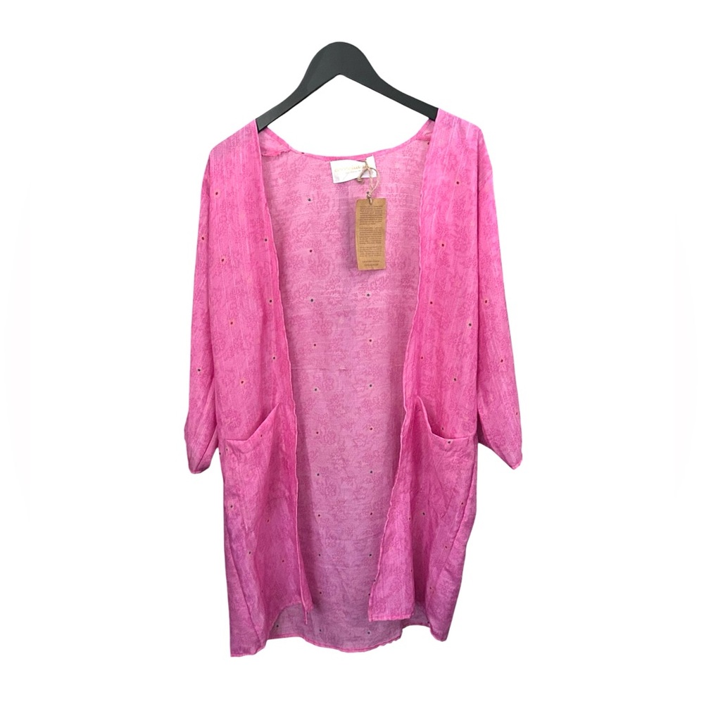 NWT Cornelia Sun Upcycled Sari Kimono Robe Pink Floral One-of-a-kind Boho S/M